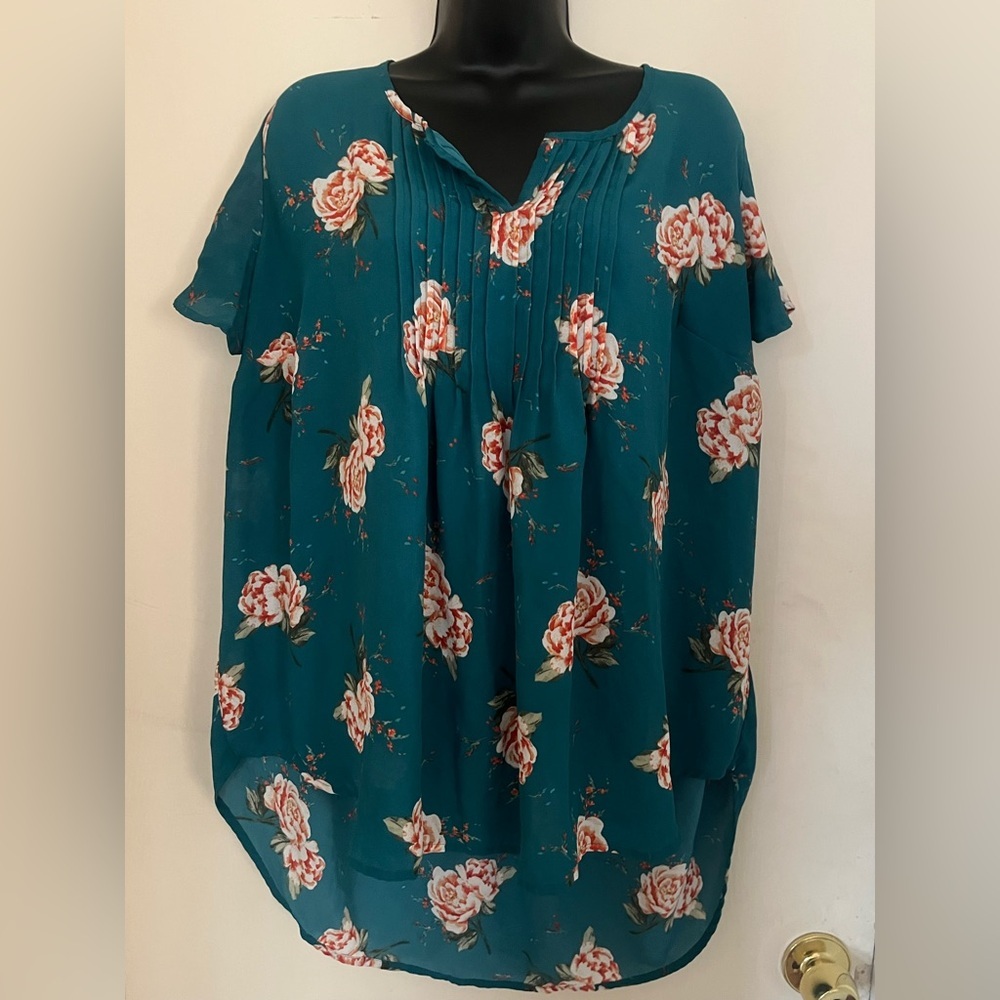 Torrid Teal Floral Blouse
